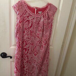 J. Peterman Red & White Textured Sheath Dress | Size 14 | Statement Dress